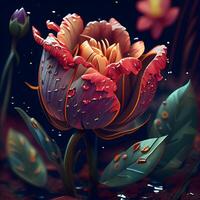 Beautiful tulip on a dark background. 3D illustration., Image photo