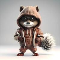 Cute cartoon fox in a warm jacket and hat. 3d rendering, Image photo