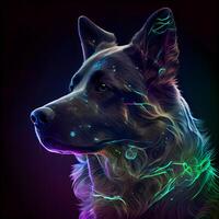 ilustración de un perro con vistoso luces en el fondo, digital cuadro, ai generativo imagen foto