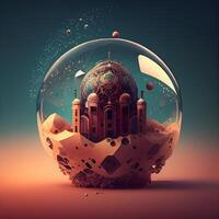 Taj Mahal in a glass sphere. 3d illustration., Image photo