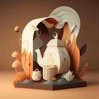 3d render, abstract background, geometric shapes, vases and paper, Image photo