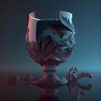 rojo vino vaso con un modelo en el superficie. 3d representación, ai generativo imagen foto