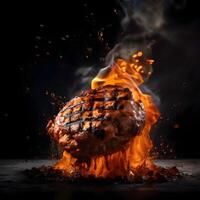 roasted duck with splashes and drops of water on a black background, Image photo