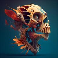 Abstract human skull on a blue background. 3d render illustration., Image photo