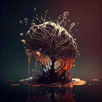Splash of chocolate on a dark background. 3d rendering., Image photo