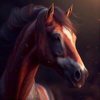 Horse portrait with fiery mane. Fantasy illustration. Digital painting., Image photo