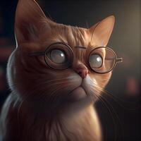 Portrait of a red cat with glasses. 3D rendering., Image photo