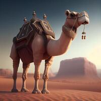 Camel in the Sahara desert, Egypt. 3d rendering., Image photo