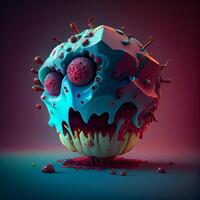 3d rendering of virus in the form of a skull with blood cells, Image photo