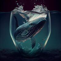 Whale underwater in a glass vase. 3d illustration., Image photo