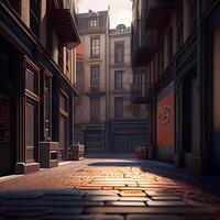 Street in the old town. 3D rendering. Vintage style., Image photo