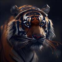 Portrait of a tiger on a black background. Digital painting., Image photo