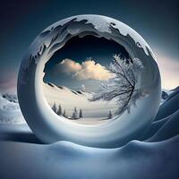 Winter landscape with frozen trees and snowdrift. 3d render, Image photo