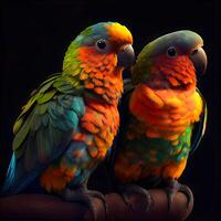 colorful parrots on a black background, closeup of photo, Image photo
