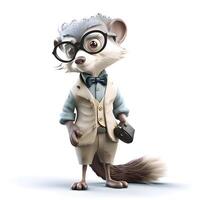 Funny cartoon fox with glasses and bow tie. 3D rendering, Image photo