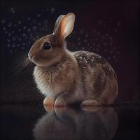 Rabbit on a dark background with water drops. Easter concept., Image photo