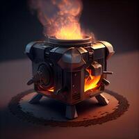 3d rendering of a steampunk camera with a fire in it, Image photo