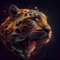 Abstract leopard with fire effect on dark background. illustration., Image photo