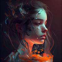 Fantasy portrait of a beautiful woman. Artistic 3D illustration., Image photo