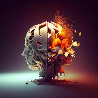 Burning brain in fire. 3d rendering, 3d illustration., Image photo
