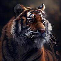 Portrait of a tiger on a dark background. Close-up., Image photo