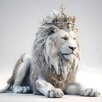 Lion king with golden crown on his head. 3d illustration, Image photo