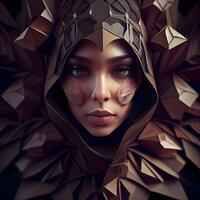 Portrait of a beautiful young woman in a low poly style., Image photo