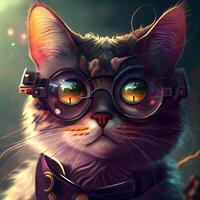 Fantasy portrait of a cat wearing aviator glasses. 3d rendering, Image photo