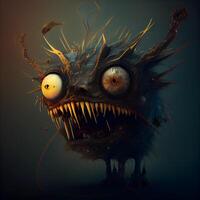 Angry monster with big eyes and sharp teeth. 3d rendering, Image photo