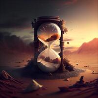 Time concept with hourglass in the sand. 3D illustration., Image photo