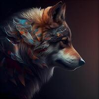 Portrait of a wolf with a pattern on his face. Digital painting., Image photo