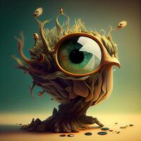 Eye in the tree. 3D illustration. The concept of Halloween., Image photo