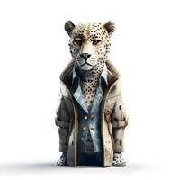 White tiger with backpack and glasses. 3d render illustration on gray background, Image photo