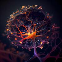 Digital illustration of neuron cell in colour background. 3D rendering, Image photo
