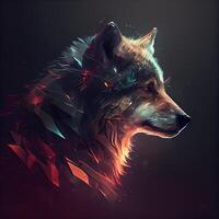 fractal retrato de lobo en bajo escuela politécnica estilo. ilustración., ai generativo imagen foto