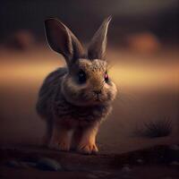 Rabbit in the desert, 3d rendering. Computer digital drawing., Image photo
