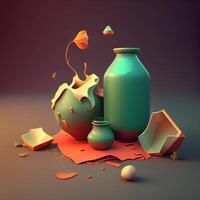 vintage teapot with milk in the kitchen. 3d render, Image photo