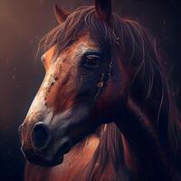 Horse portrait in a dark background. Digital painting. 3d rendering, Image photo