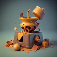 3d rendering of a broken coffee machine on a gray background., Image photo