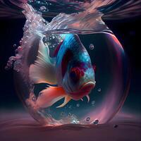 pez de colores nadando en un pecera 3d representación., ai generativo imagen foto
