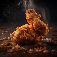 Fried chicken nuggets with smoke on black background. Selective focus, Image photo