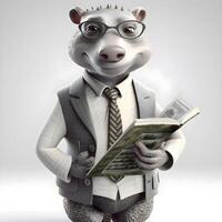 Funny raccoon dressed in a suit and tie sitting on a white background, Image photo