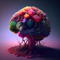 3d render of human brain with colorful cubes. Concept of mental health, Image photo