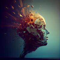 Abstract human head made of gears and cogwheels, 3d illustration, Image photo
