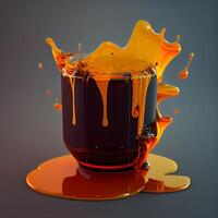 3d illustration of a glass of juice with splashes and drops, Image photo