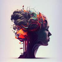 Human head with abstract colorful brain. Conceptual 3D illustration., Image photo