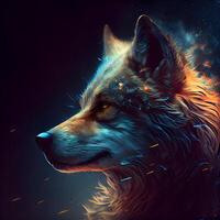 Portrait of a wolf with fire effect. Artistic illustration., Image photo