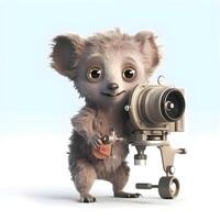 Cute koala photographer with a camera. 3D rendering., Image photo