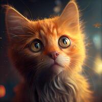 Cute ginger cat on a dark background. Digital painting illustration., Image photo