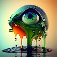 Eye of water drop. 3d illustration. Colorful background., Image photo